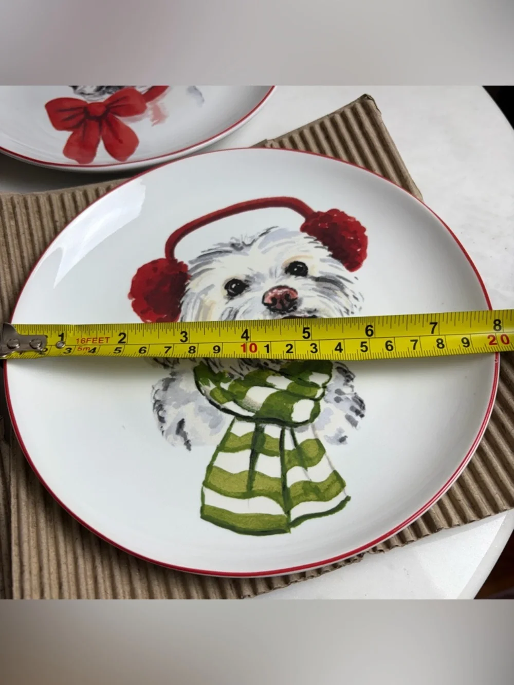 Pier 1 Imports Christmas Puppies Dogs Holiday 8'' Dessert Salad Plates Set of 4